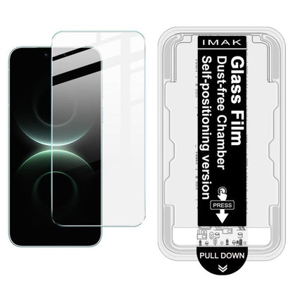 Tempered glass screen protector film installed on phone screen; H series dust-free chamber locator