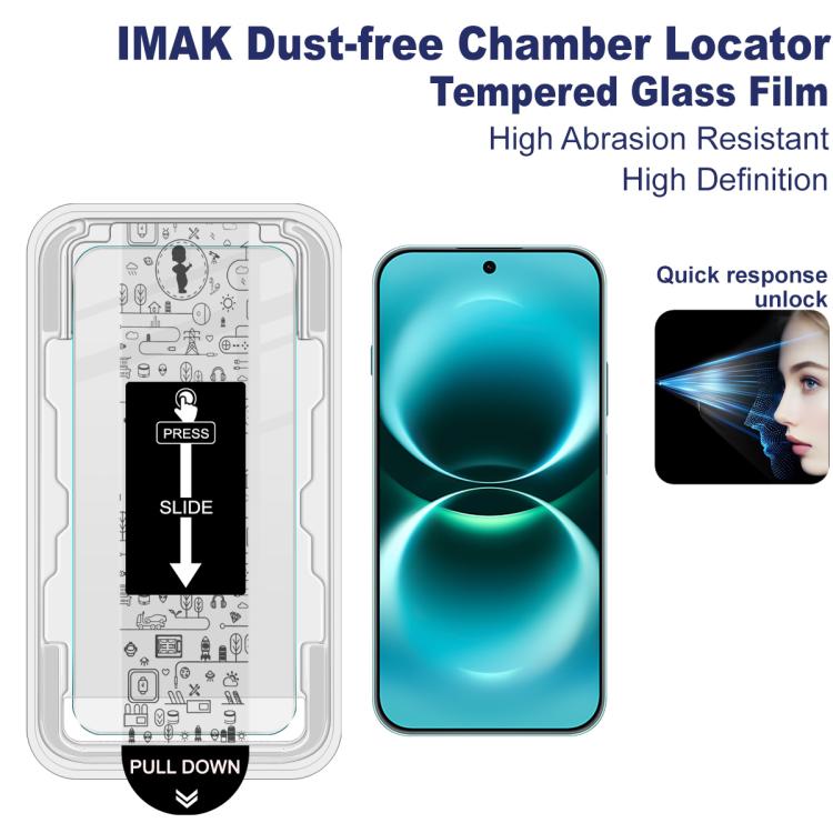 Tempered glass screen protector film set with self-positioning dust-free chamber locator