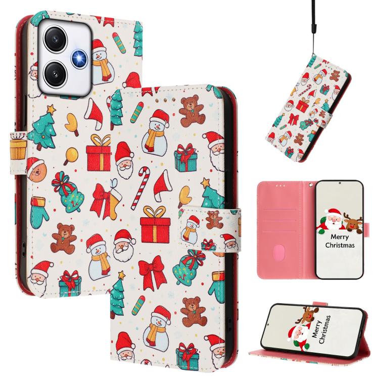 Christmas Series Buckle Leather Phone Case with Hand Strap, For Redmi Note 14 4G 163.25mm, For Redmi 14C 4G / A4 5G / 14R 5G / A3 Pro, For Redmi K70 Ultra 5G, For Redmi A3 4G / A3x 4G, For Redmi 13C 4G / 5G / Xiaomi Poco C65 / M6                       ...
