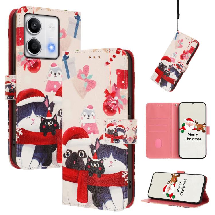 Christmas Series Buckle Leather Phone Case with Hand Strap, For Redmi Note 14 4G 163.25mm, For Redmi 14C 4G / A4 5G / 14R 5G / A3 Pro, For Redmi K70 Ultra 5G, For Redmi A3 4G / A3x 4G, For Redmi 13C 4G / 5G / Xiaomi Poco C65 / M6                       ...