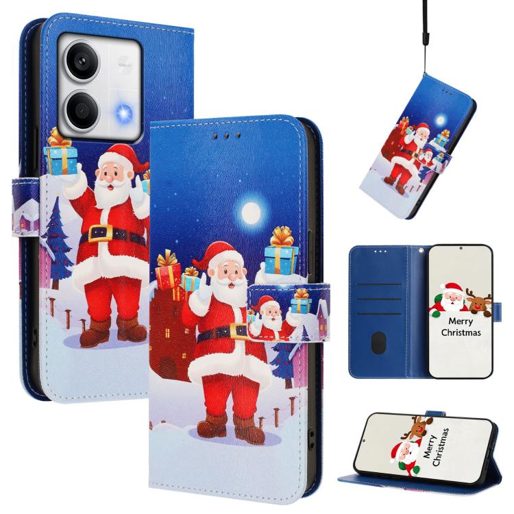 Christmas Series Buckle Leather Phone Case with Hand Strap, For Redmi Note 14 4G 163.25mm, For Redmi 14C 4G / A4 5G / 14R 5G / A3 Pro, For Redmi K70 Ultra 5G, For Redmi A3 4G / A3x 4G, For Redmi 13C 4G / 5G / Xiaomi Poco C65 / M6                       ...
