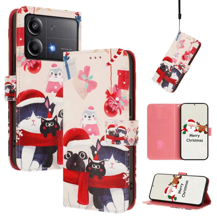 Christmas Series Buckle Leather Phone Case with Hand Strap, For Xiaomi 15T Pro 5G, For Xiaomi 15T 5G, For Xiaomi 15S Pro 5G, For Xiaomi Poco F7 / Redmi Turbo 4 Pro, For Xiaomi Poco F7 Ultra / Redmi K80 Pro, For Xiaomi Poco F7 Pro / Redmi K80           ...