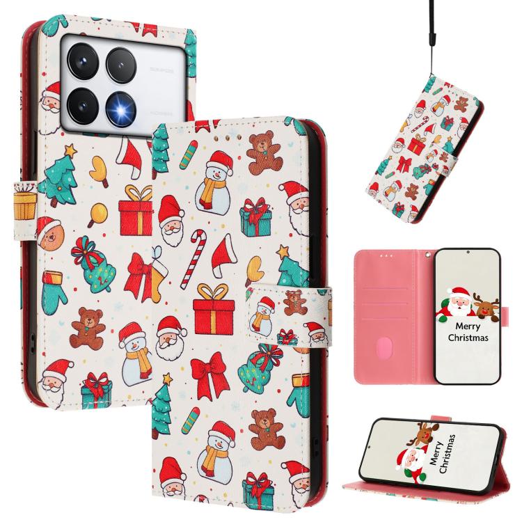 Christmas Series Buckle Leather Phone Case with Hand Strap, For Xiaomi 15T Pro 5G, For Xiaomi 15T 5G, For Xiaomi 15S Pro 5G, For Xiaomi Poco F7 / Redmi Turbo 4 Pro, For Xiaomi Poco F7 Ultra / Redmi K80 Pro, For Xiaomi Poco F7 Pro / Redmi K80           ...