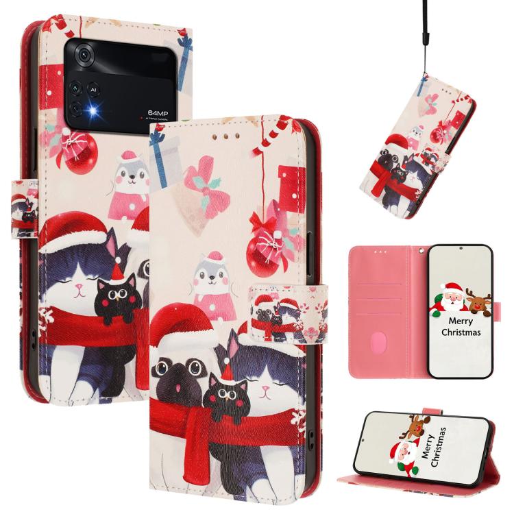 Christmas Series Buckle Leather Phone Case with Hand Strap, For Xiaomi 12 Lite, For Xiaomi Poco C40 / Redmi 10C, For Xiaomi Poco M4 Pro 4G, For Xiaomi Poco X4 Pro 5G