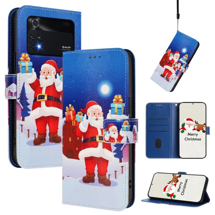 Christmas Series Buckle Leather Phone Case with Hand Strap, For Xiaomi 12 Lite, For Xiaomi Poco C40 / Redmi 10C, For Xiaomi Poco M4 Pro 4G, For Xiaomi Poco X4 Pro 5G