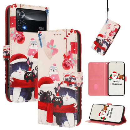 Christmas Series Buckle Leather Phone Case with Hand Strap, For Xiaomi 12 Lite, For Xiaomi Poco C40 / Redmi 10C, For Xiaomi Poco M4 Pro 4G, For Xiaomi Poco X4 Pro 5G