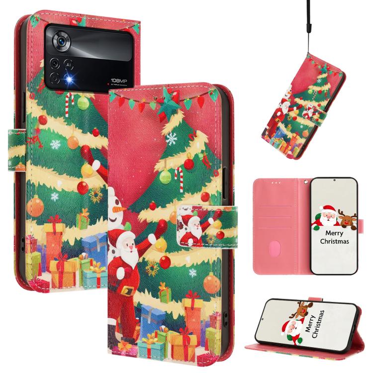 Christmas Series Buckle Leather Phone Case with Hand Strap, For Xiaomi 12 Lite, For Xiaomi Poco C40 / Redmi 10C, For Xiaomi Poco M4 Pro 4G, For Xiaomi Poco X4 Pro 5G