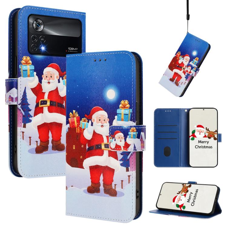 Christmas Series Buckle Leather Phone Case with Hand Strap, For Xiaomi 12 Lite, For Xiaomi Poco C40 / Redmi 10C, For Xiaomi Poco M4 Pro 4G, For Xiaomi Poco X4 Pro 5G