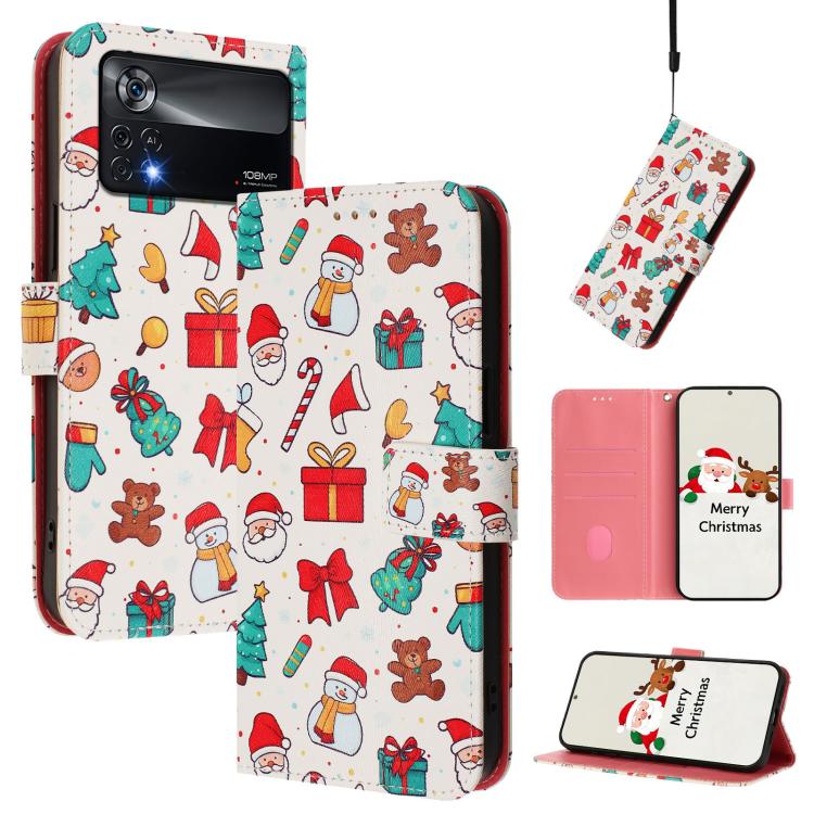 Christmas Series Buckle Leather Phone Case with Hand Strap, For Xiaomi 12 Lite, For Xiaomi Poco C40 / Redmi 10C, For Xiaomi Poco M4 Pro 4G, For Xiaomi Poco X4 Pro 5G