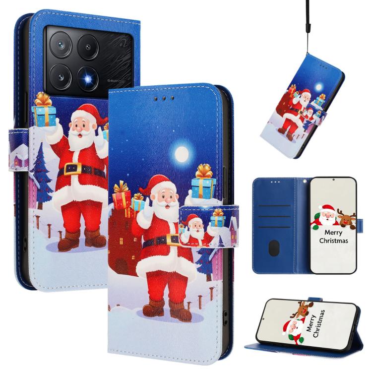 Christmas Series Buckle Leather Phone Case with Hand Strap, For Xiaomi Poco X6 Pro, For Xiaomi 14 Ultra 5G, For Xiaomi 14 Pro 5G, For Xiaomi 14 5G, For Xiaomi 13T / 13T Pro / Redmi K60 Ultra 5G, For Xiaomi 13 Ultra, For Xiaomi Civi 3 5G                ...