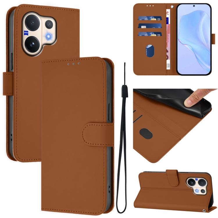 Skin Feel Solid Color Leather Phone Case with Lanyard, For vivo V60 Lite 5G Global, For vivo Y400 5G Global, For vivo V60 5G Global