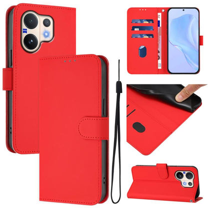 Skin Feel Solid Color Leather Phone Case with Lanyard, For vivo V60 Lite 5G Global, For vivo Y400 5G Global, For vivo V60 5G Global