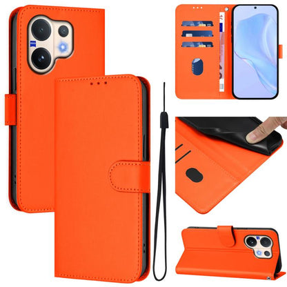 Skin Feel Solid Color Leather Phone Case with Lanyard, For vivo V60 Lite 5G Global, For vivo Y400 5G Global, For vivo V60 5G Global