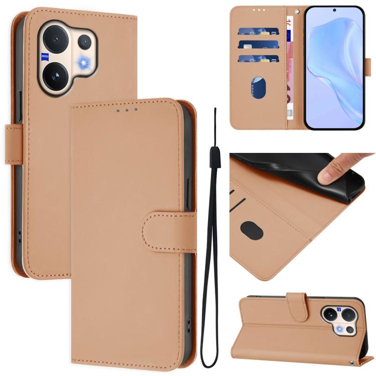 Skin Feel Solid Color Leather Phone Case with Lanyard, For vivo V60 Lite 5G Global, For vivo Y400 5G Global, For vivo V60 5G Global