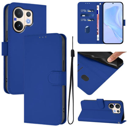 Skin Feel Solid Color Leather Phone Case with Lanyard, For vivo V60 Lite 5G Global, For vivo Y400 5G Global, For vivo V60 5G Global