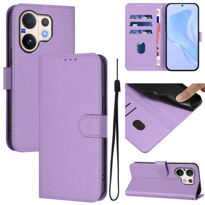 Skin Feel Solid Color Leather Phone Case with Lanyard, For vivo V60 Lite 5G Global, For vivo Y400 5G Global, For vivo V60 5G Global