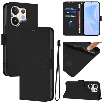 Skin Feel Solid Color Leather Phone Case with Lanyard, For vivo V60 Lite 5G Global, For vivo Y400 5G Global, For vivo V60 5G Global