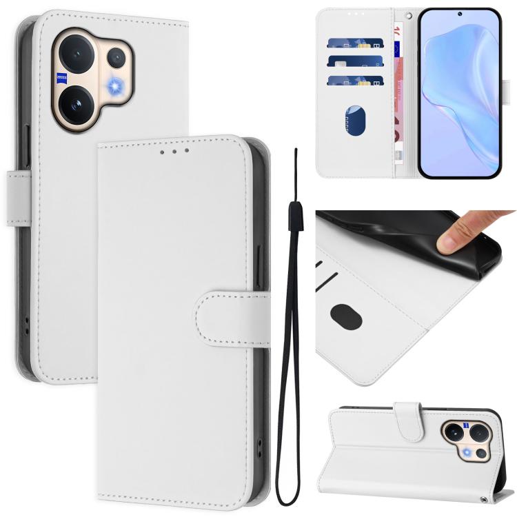 Skin Feel Solid Color Leather Phone Case with Lanyard, For vivo V60 Lite 5G Global, For vivo Y400 5G Global, For vivo V60 5G Global