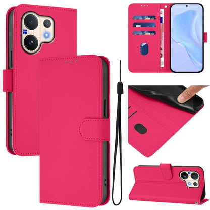 Skin Feel Solid Color Leather Phone Case with Lanyard, For vivo V60 Lite 5G Global, For vivo Y400 5G Global, For vivo V60 5G Global