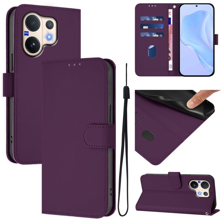Skin Feel Solid Color Leather Phone Case with Lanyard, For vivo V60 Lite 5G Global, For vivo Y400 5G Global, For vivo V60 5G Global