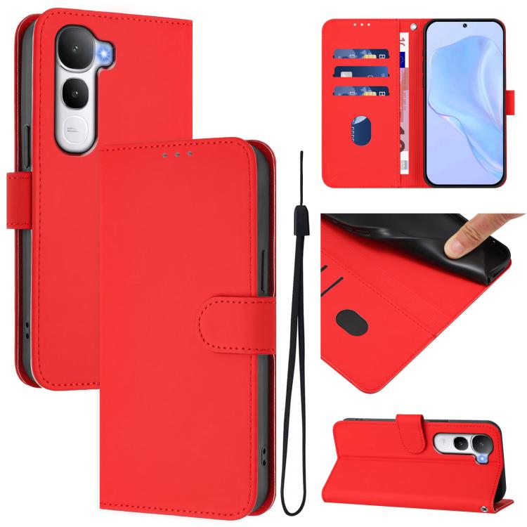 Skin Feel Solid Color Leather Phone Case with Lanyard, For vivo V60 Lite 5G Global, For vivo Y400 5G Global, For vivo V60 5G Global