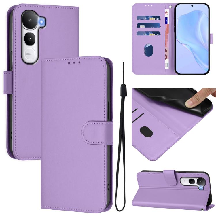 Skin Feel Solid Color Leather Phone Case with Lanyard, For vivo V60 Lite 5G Global, For vivo Y400 5G Global, For vivo V60 5G Global