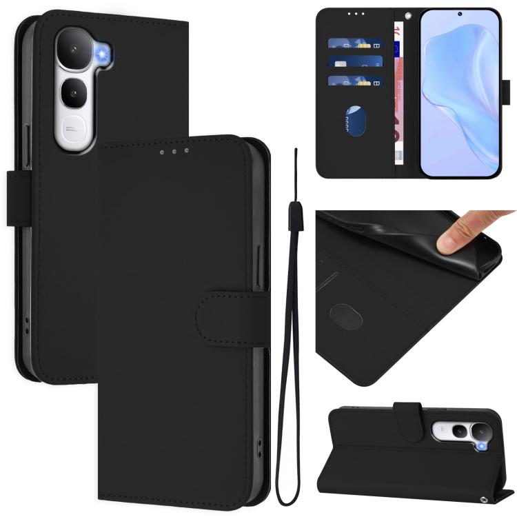 Skin Feel Solid Color Leather Phone Case with Lanyard, For vivo V60 Lite 5G Global, For vivo Y400 5G Global, For vivo V60 5G Global