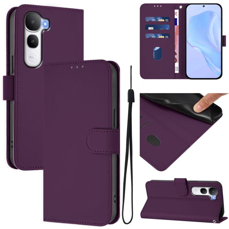 Skin Feel Solid Color Leather Phone Case with Lanyard, For vivo V60 Lite 5G Global, For vivo Y400 5G Global, For vivo V60 5G Global
