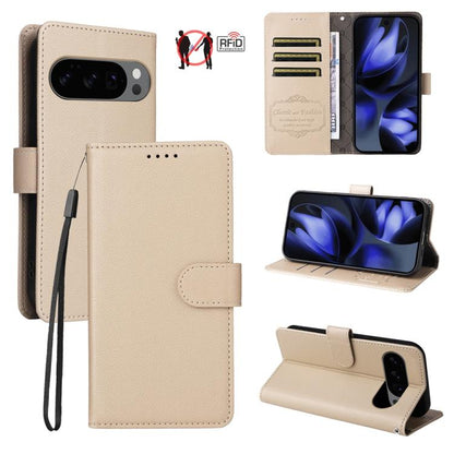 Litchi Texture RFID Blocking 3-Card Wallet Leather Phone Case, For Google Pixel 11a, For Google Pixel 11 Pro XL, For Google Pixel 11 / Pixel 11 Pro, For Google Pixel 10a, For Google Pixel 9 Pro XL / 10 Pro XL, For Google Pixel 9 / 9 Pro / 10 / 10 Pro  ...