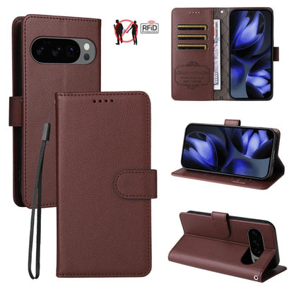 Litchi Texture RFID Blocking 3-Card Wallet Leather Phone Case, For Google Pixel 11a, For Google Pixel 11 Pro XL, For Google Pixel 11 / Pixel 11 Pro, For Google Pixel 10a, For Google Pixel 9 Pro XL / 10 Pro XL, For Google Pixel 9 / 9 Pro / 10 / 10 Pro  ...