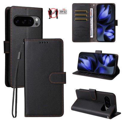 Litchi Texture RFID Blocking 3-Card Wallet Leather Phone Case, For Google Pixel 11a, For Google Pixel 11 Pro XL, For Google Pixel 11 / Pixel 11 Pro, For Google Pixel 10a, For Google Pixel 9 Pro XL / 10 Pro XL, For Google Pixel 9 / 9 Pro / 10 / 10 Pro  ...