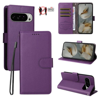 Litchi Texture RFID Blocking 3-Card Wallet Leather Phone Case, For Google Pixel 11a, For Google Pixel 11 Pro XL, For Google Pixel 11 / Pixel 11 Pro, For Google Pixel 10a, For Google Pixel 9 Pro XL / 10 Pro XL, For Google Pixel 9 / 9 Pro / 10 / 10 Pro  ...