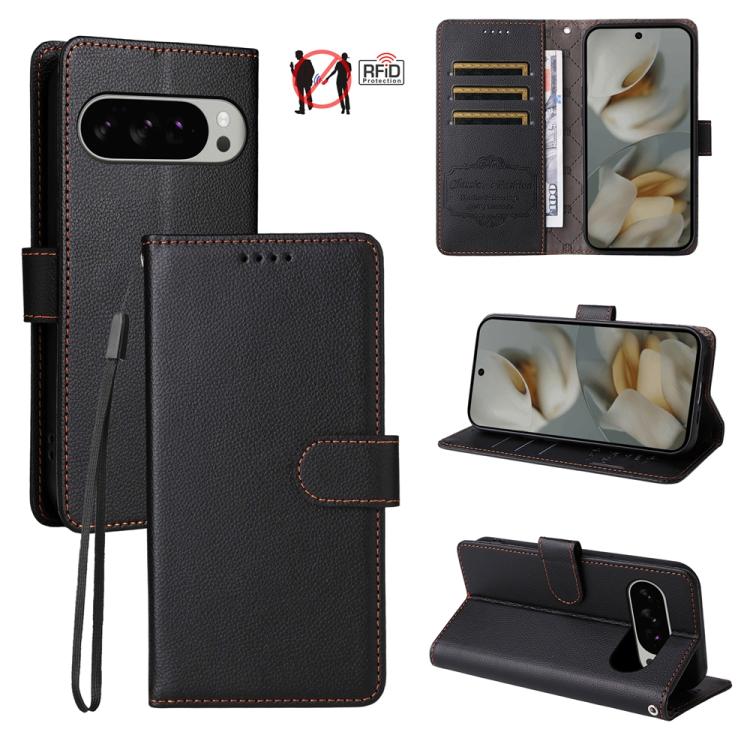 Litchi Texture RFID Blocking 3-Card Wallet Leather Phone Case, For Google Pixel 11a, For Google Pixel 11 Pro XL, For Google Pixel 11 / Pixel 11 Pro, For Google Pixel 10a, For Google Pixel 9 Pro XL / 10 Pro XL, For Google Pixel 9 / 9 Pro / 10 / 10 Pro  ...