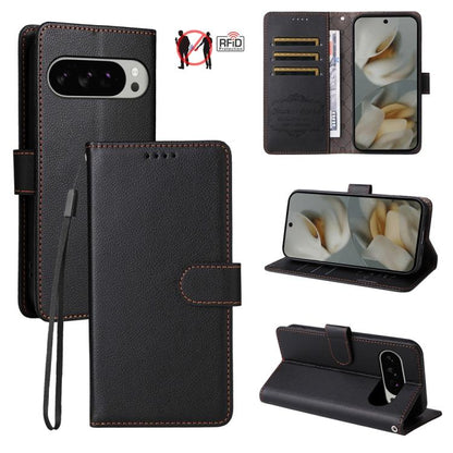 Litchi Texture RFID Blocking 3-Card Wallet Leather Phone Case, For Google Pixel 11a, For Google Pixel 11 Pro XL, For Google Pixel 11 / Pixel 11 Pro, For Google Pixel 10a, For Google Pixel 9 Pro XL / 10 Pro XL, For Google Pixel 9 / 9 Pro / 10 / 10 Pro  ...