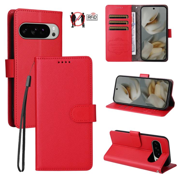 Litchi Texture RFID Blocking 3-Card Wallet Leather Phone Case, For Google Pixel 11a, For Google Pixel 11 Pro XL, For Google Pixel 11 / Pixel 11 Pro, For Google Pixel 10a, For Google Pixel 9 Pro XL / 10 Pro XL, For Google Pixel 9 / 9 Pro / 10 / 10 Pro  ...