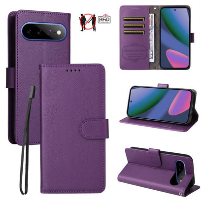 Litchi Texture RFID Blocking 3-Card Wallet Leather Phone Case, For Google Pixel 11a, For Google Pixel 11 Pro XL, For Google Pixel 11 / Pixel 11 Pro, For Google Pixel 10a, For Google Pixel 9 Pro XL / 10 Pro XL, For Google Pixel 9 / 9 Pro / 10 / 10 Pro  ...