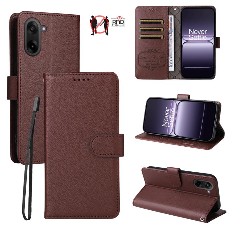 Litchi Texture RFID Blocking 3-Card Wallet Leather Phone Case, For OnePlus Turbo 6V / Turbo 6, For OnePlus Ace 6 / 15R, For OnePlus 15, For OnePlus Nord 5 5G / Ace 5 Ultra, For OnePlus Nord CE5 5G / Ace 5 Racing