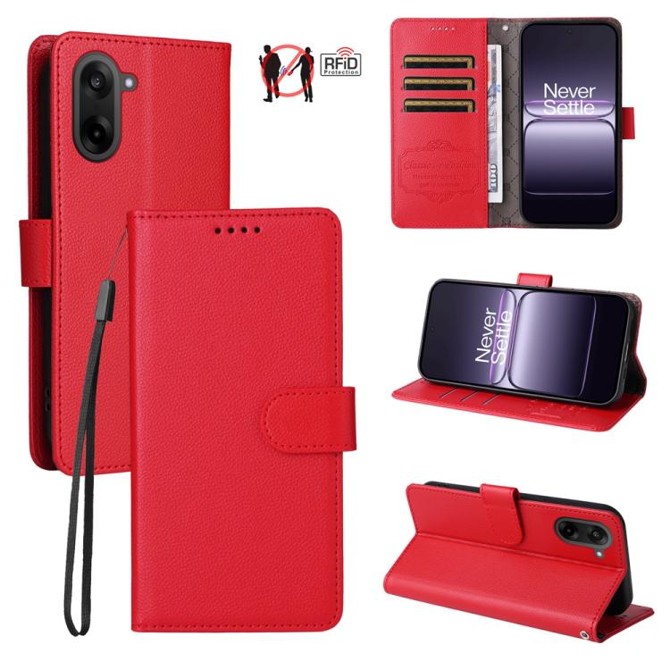 Litchi Texture RFID Blocking 3-Card Wallet Leather Phone Case, For OnePlus Turbo 6V / Turbo 6, For OnePlus Ace 6 / 15R, For OnePlus 15, For OnePlus Nord 5 5G / Ace 5 Ultra, For OnePlus Nord CE5 5G / Ace 5 Racing
