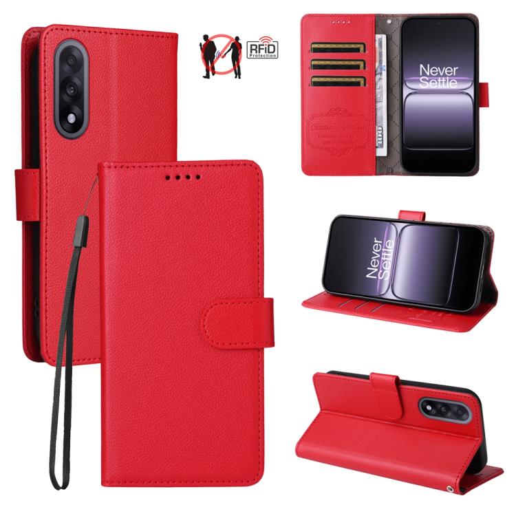 Litchi Texture RFID Blocking 3-Card Wallet Leather Phone Case, For OnePlus Turbo 6V / Turbo 6, For OnePlus Ace 6 / 15R, For OnePlus 15, For OnePlus Nord 5 5G / Ace 5 Ultra, For OnePlus Nord CE5 5G / Ace 5 Racing