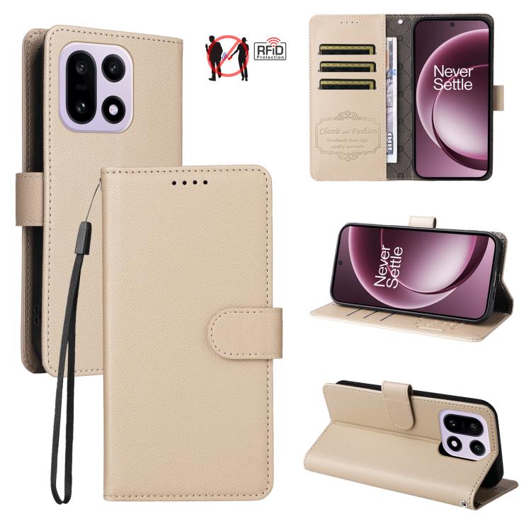 Litchi Texture RFID Blocking 3-Card Wallet Leather Phone Case, For OnePlus Turbo 6V / Turbo 6, For OnePlus Ace 6 / 15R, For OnePlus 15, For OnePlus Nord 5 5G / Ace 5 Ultra, For OnePlus Nord CE5 5G / Ace 5 Racing