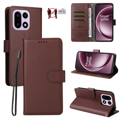 Litchi Texture RFID Blocking 3-Card Wallet Leather Phone Case, For OnePlus Turbo 6V / Turbo 6, For OnePlus Ace 6 / 15R, For OnePlus 15, For OnePlus Nord 5 5G / Ace 5 Ultra, For OnePlus Nord CE5 5G / Ace 5 Racing
