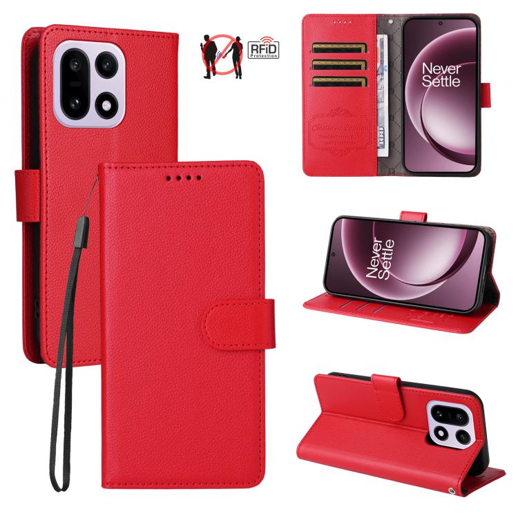 Litchi Texture RFID Blocking 3-Card Wallet Leather Phone Case, For OnePlus Turbo 6V / Turbo 6, For OnePlus Ace 6 / 15R, For OnePlus 15, For OnePlus Nord 5 5G / Ace 5 Ultra, For OnePlus Nord CE5 5G / Ace 5 Racing