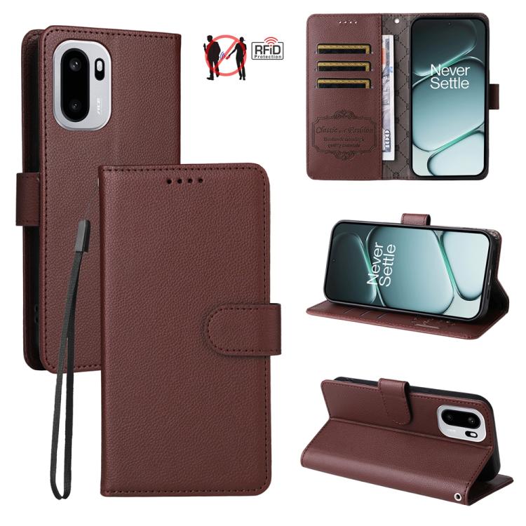Litchi Texture RFID Blocking 3-Card Wallet Leather Phone Case, For OnePlus Turbo 6V / Turbo 6, For OnePlus Ace 6 / 15R, For OnePlus 15, For OnePlus Nord 5 5G / Ace 5 Ultra, For OnePlus Nord CE5 5G / Ace 5 Racing