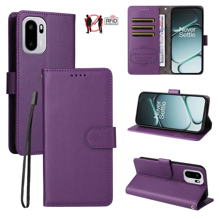 Litchi Texture RFID Blocking 3-Card Wallet Leather Phone Case, For OnePlus Turbo 6V / Turbo 6, For OnePlus Ace 6 / 15R, For OnePlus 15, For OnePlus Nord 5 5G / Ace 5 Ultra, For OnePlus Nord CE5 5G / Ace 5 Racing