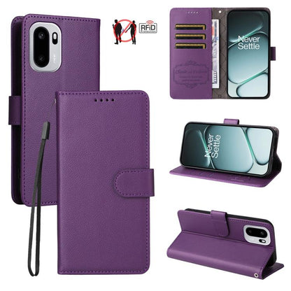 Litchi Texture RFID Blocking 3-Card Wallet Leather Phone Case, For OnePlus Turbo 6V / Turbo 6, For OnePlus Ace 6 / 15R, For OnePlus 15, For OnePlus Nord 5 5G / Ace 5 Ultra, For OnePlus Nord CE5 5G / Ace 5 Racing