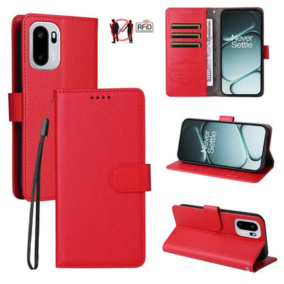 Litchi Texture RFID Blocking 3-Card Wallet Leather Phone Case, For OnePlus Turbo 6V / Turbo 6, For OnePlus Ace 6 / 15R, For OnePlus 15, For OnePlus Nord 5 5G / Ace 5 Ultra, For OnePlus Nord CE5 5G / Ace 5 Racing