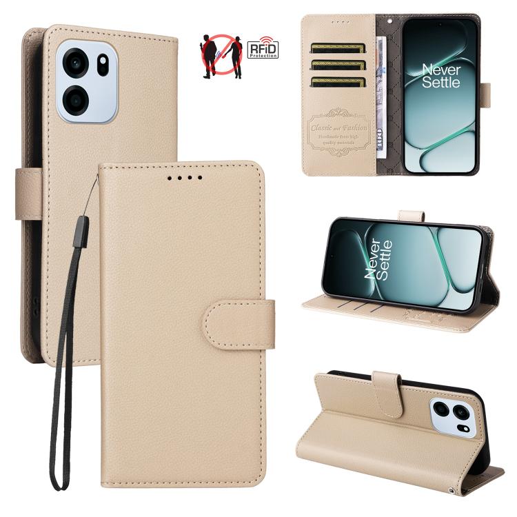 Litchi Texture RFID Blocking 3-Card Wallet Leather Phone Case, For OnePlus Turbo 6V / Turbo 6, For OnePlus Ace 6 / 15R, For OnePlus 15, For OnePlus Nord 5 5G / Ace 5 Ultra, For OnePlus Nord CE5 5G / Ace 5 Racing