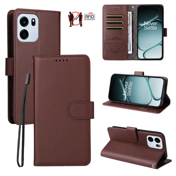 Litchi Texture RFID Blocking 3-Card Wallet Leather Phone Case, For OnePlus Turbo 6V / Turbo 6, For OnePlus Ace 6 / 15R, For OnePlus 15, For OnePlus Nord 5 5G / Ace 5 Ultra, For OnePlus Nord CE5 5G / Ace 5 Racing