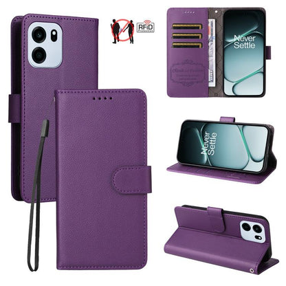 Litchi Texture RFID Blocking 3-Card Wallet Leather Phone Case, For OnePlus Turbo 6V / Turbo 6, For OnePlus Ace 6 / 15R, For OnePlus 15, For OnePlus Nord 5 5G / Ace 5 Ultra, For OnePlus Nord CE5 5G / Ace 5 Racing