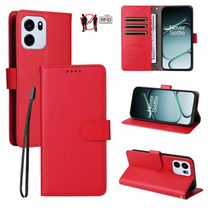 Litchi Texture RFID Blocking 3-Card Wallet Leather Phone Case, For OnePlus Turbo 6V / Turbo 6, For OnePlus Ace 6 / 15R, For OnePlus 15, For OnePlus Nord 5 5G / Ace 5 Ultra, For OnePlus Nord CE5 5G / Ace 5 Racing